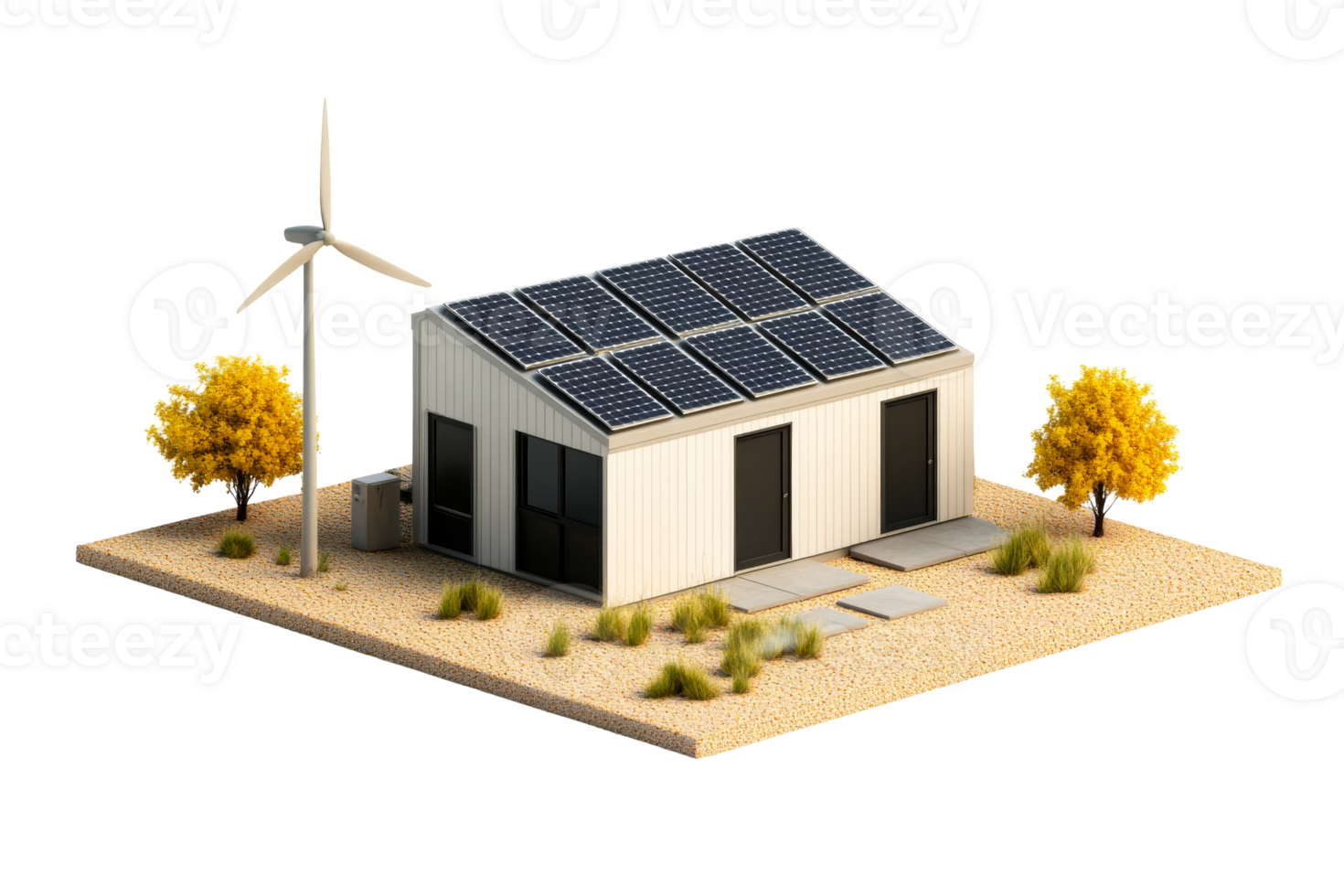 Eco-Friendly Tiny House with Solar and Wind Power, cut out transparent png