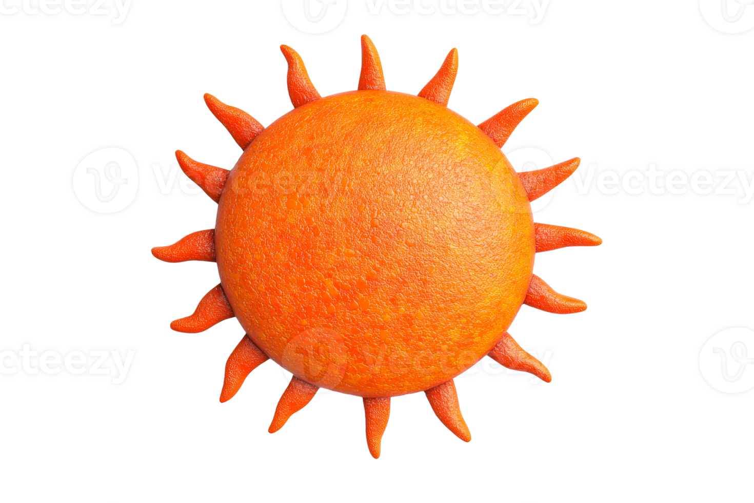 Detailed 3D Sun Illustration with Spiky Rays, Orange Texture, cut out transparent png