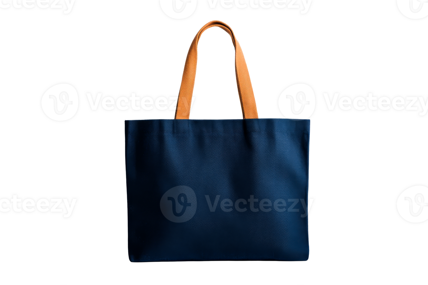 Blue shopping bag with textile handle, isolated, cut out transparent png
