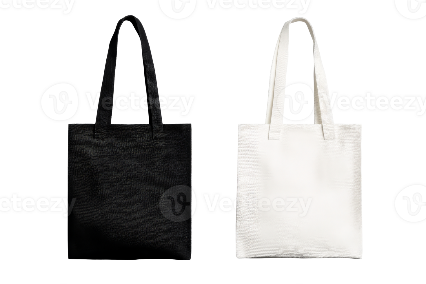 Black and white tote bags, isolated on black, cut out transparent png