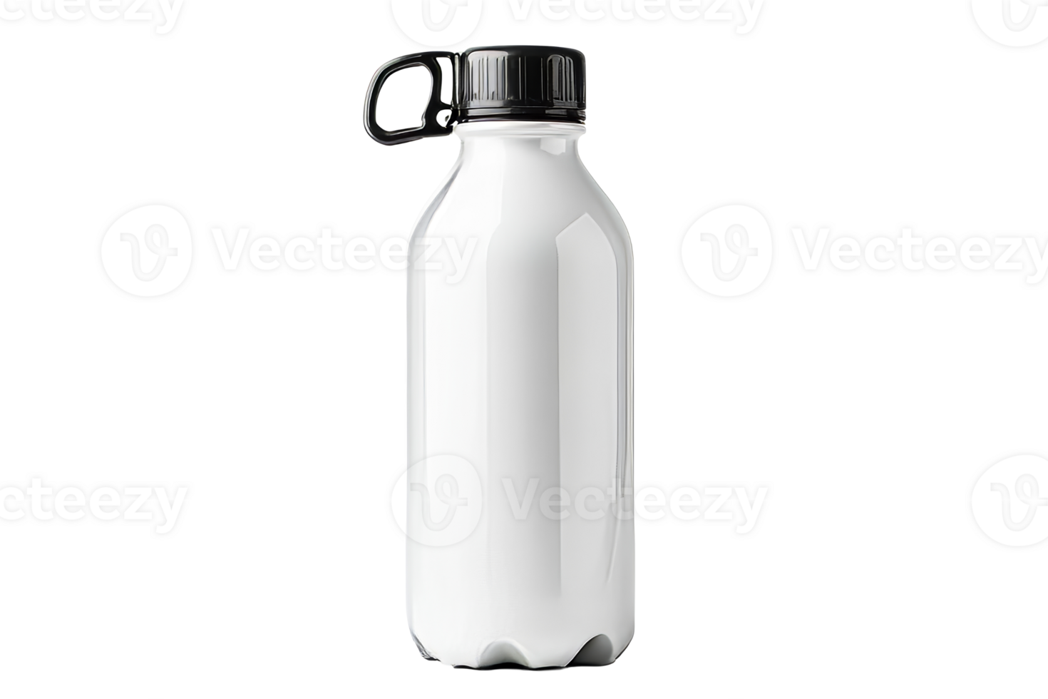 Insulated white bottle with a handle against black background, cut out transparent png