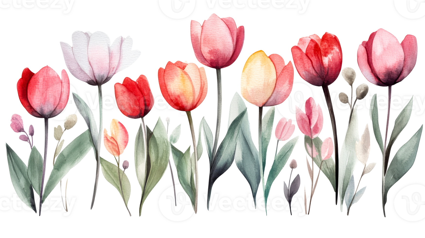 Watercolor colorful tulips arrangement art, blossom spring season, cut out transparent png