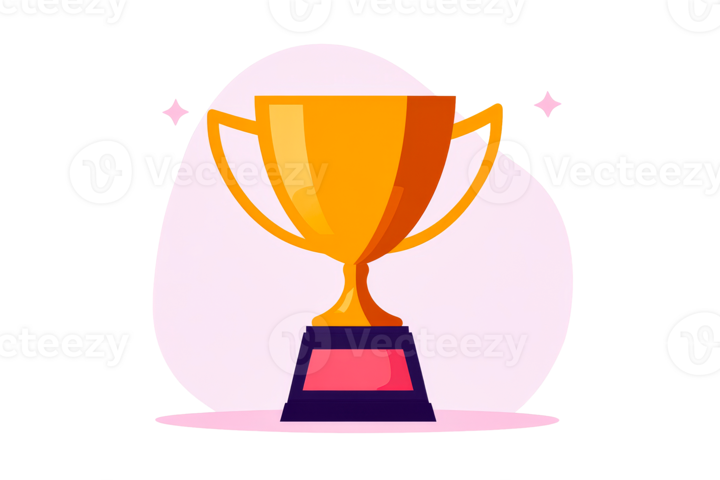 Golden trophy with pink sparkles on a stand, cut out transparent png