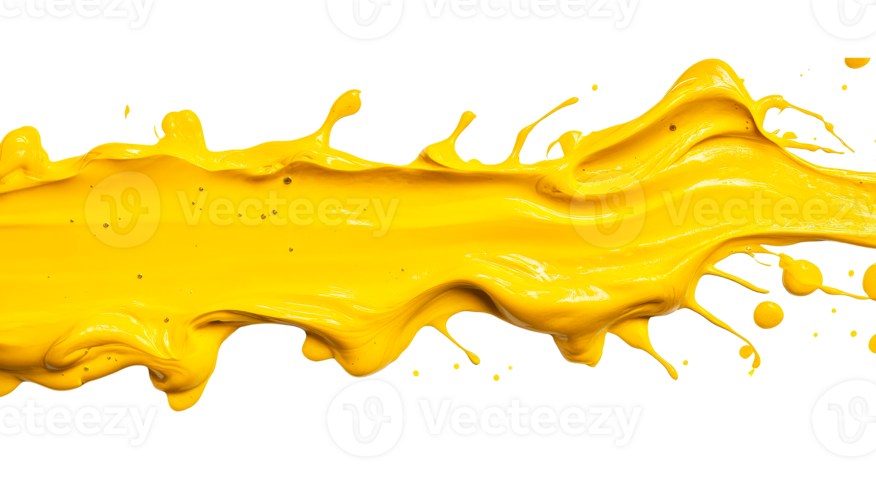Bright yellow paint splash against black background, cut out transparent png