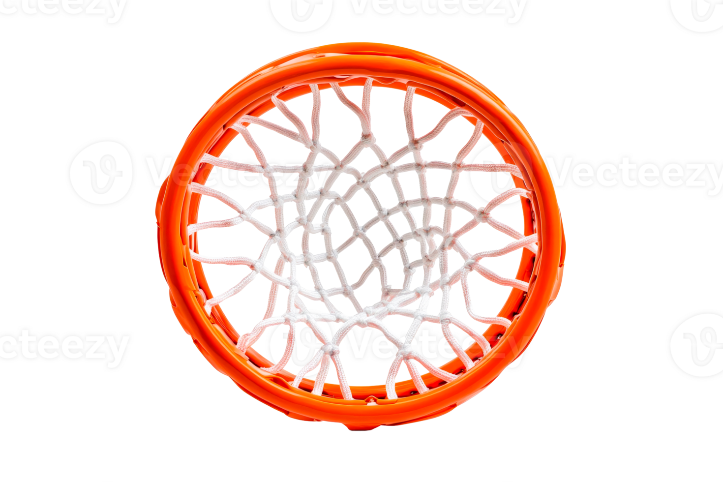 Basketball hoop and net from below, orange rim, detail, cut out transparent png