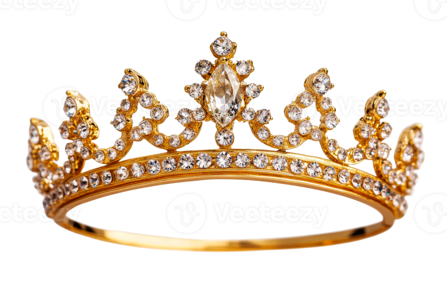 Golden crown with diamond gems, royal jewelry design, cut out transparent png