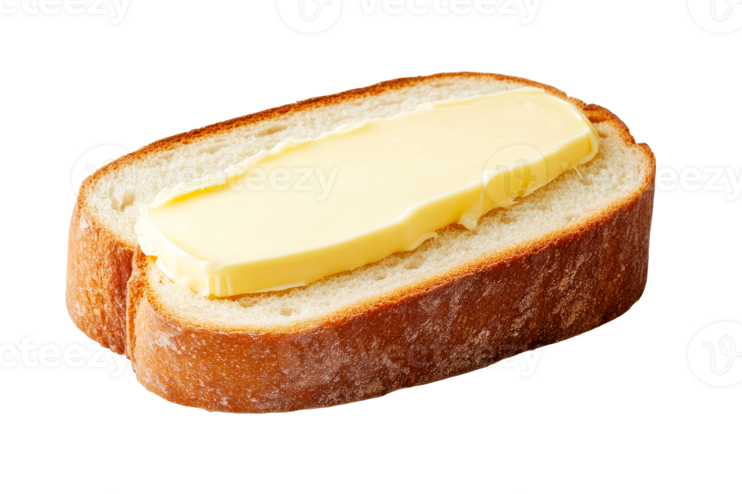Slice of bread with butter on top, appetizing, delicious, cut out transparent png
