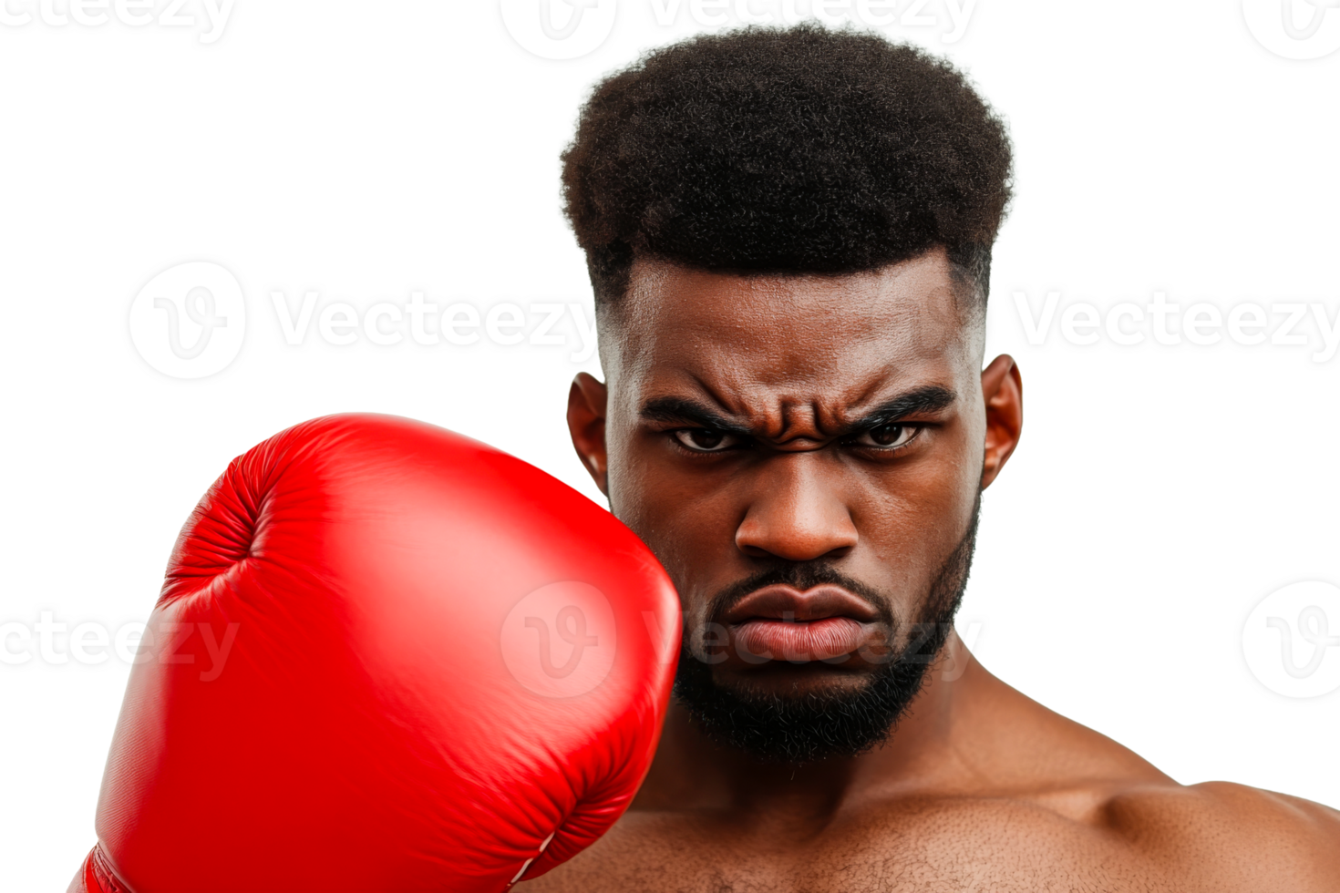 Focused Black Boxer with Red Glove Ready to Fight, cut out transparent png
