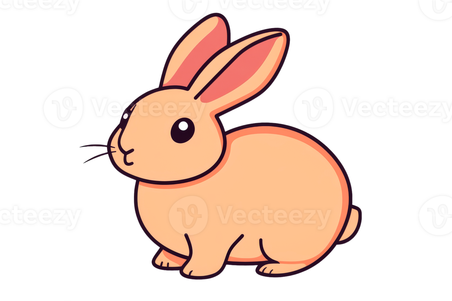 Charming stylized illustration of a fluffy bunny, cut out transparent png