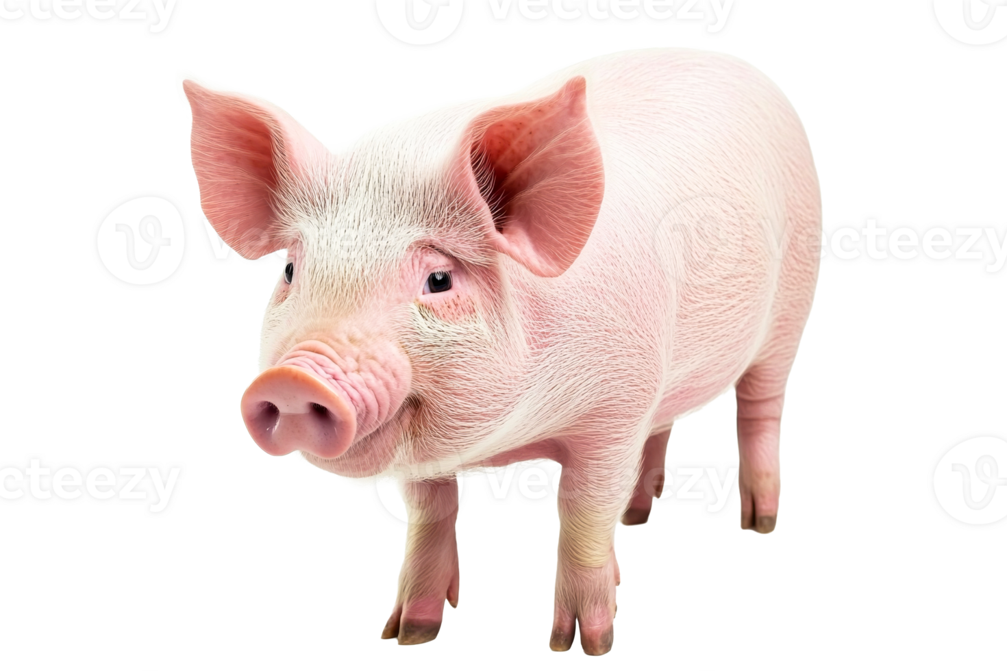 Young pink piglet with a curious look, mammal, cut out transparent png