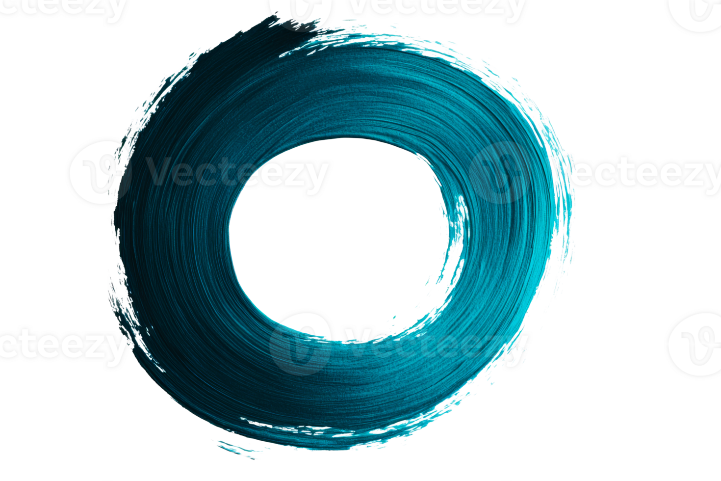 Turquoise paint stroke forms circle abstract element , cut out transparent png