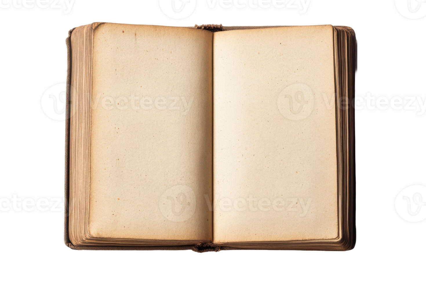 Open old book with yellowed blank pages, cut out transparent png