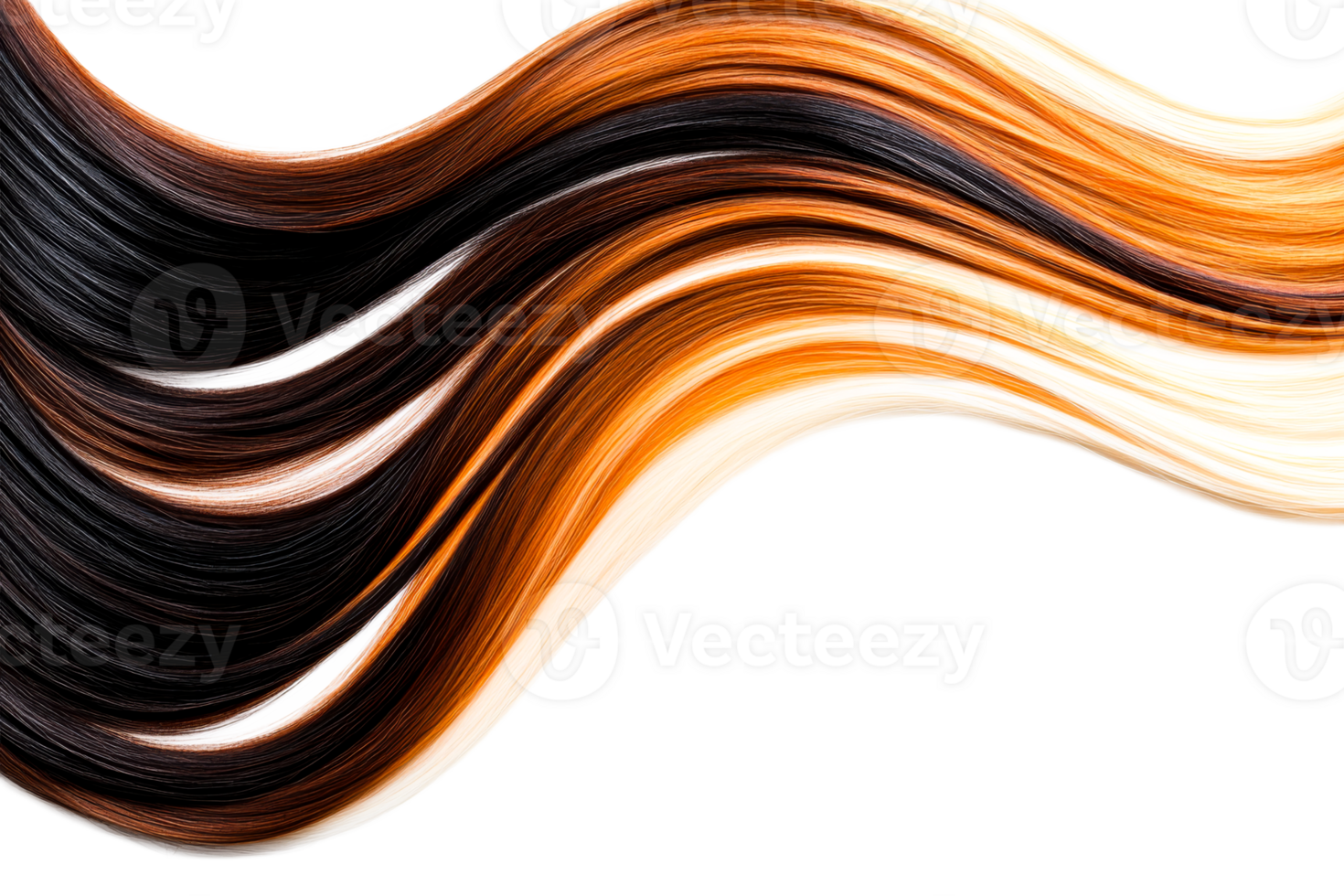 Colorful flowing hair strands creating a wave effect with transparency png