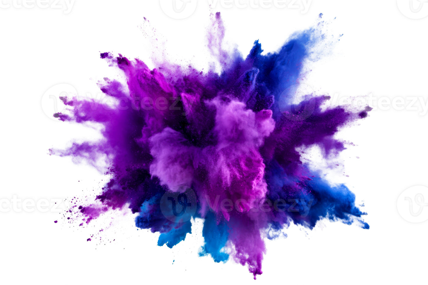 Powder explosion with vibrant colors, dynamic, isolated on black, cut out transparent png