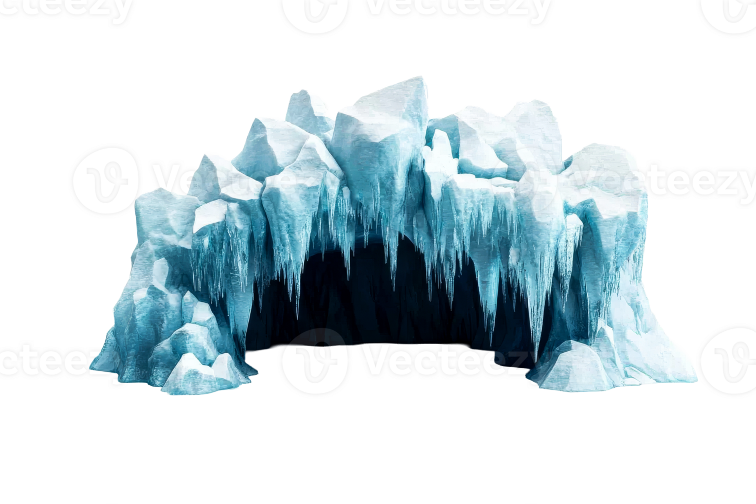 Ice cave entrance with icicles and frozen rocks , cut out transparent png
