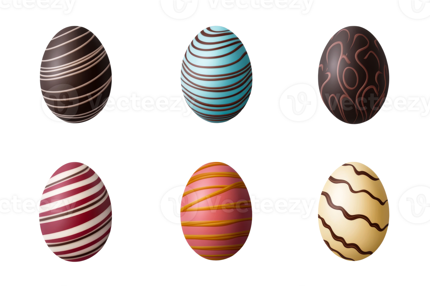 Colorful decorated chocolate eggs with creative patterns png