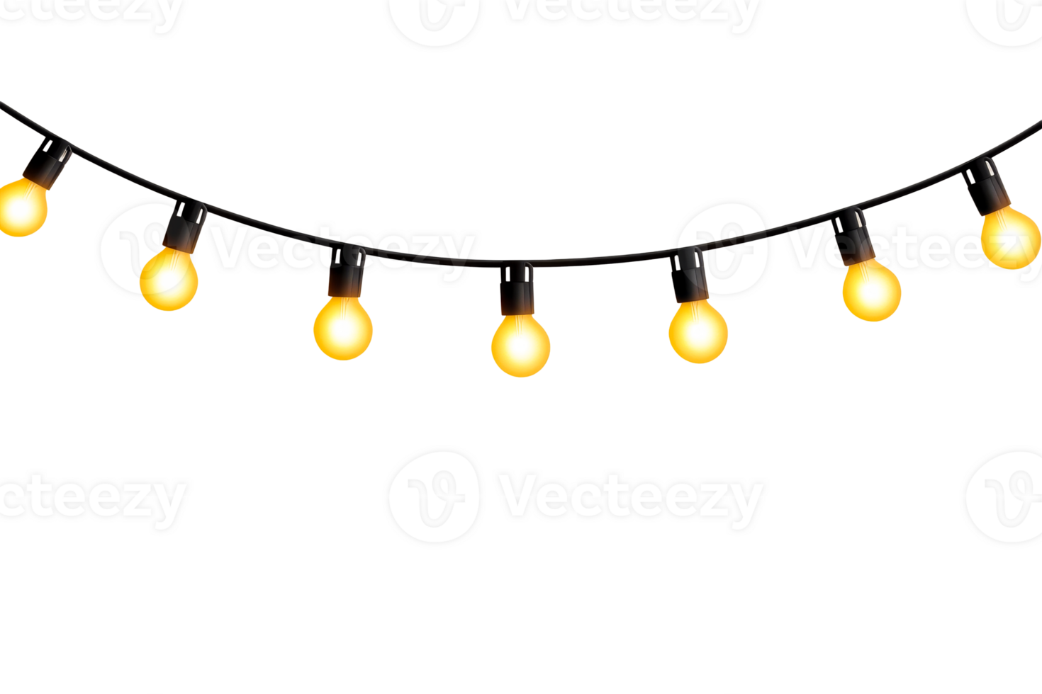 String lights glowing on black background, cut out transparent png
