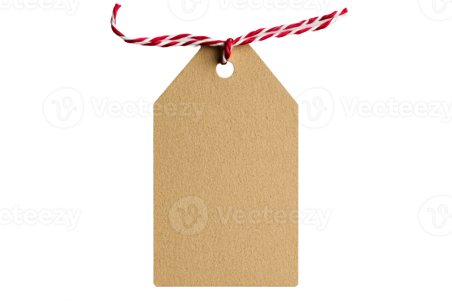 Brown kraft paper tag with red and white twine hanging freely png
