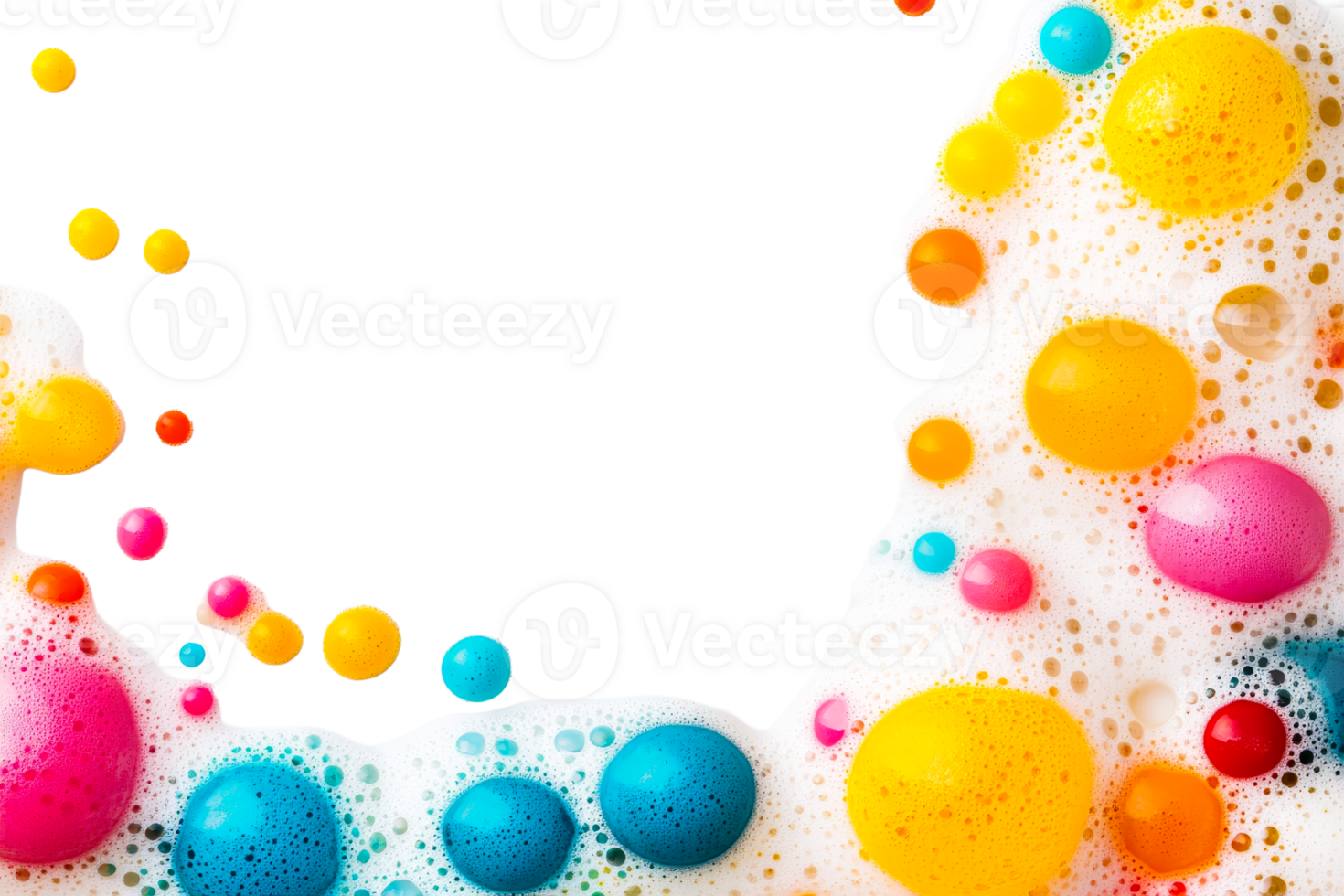 Colorful bubbles, foam, and a vibrant liquid composition, cut out transparent png