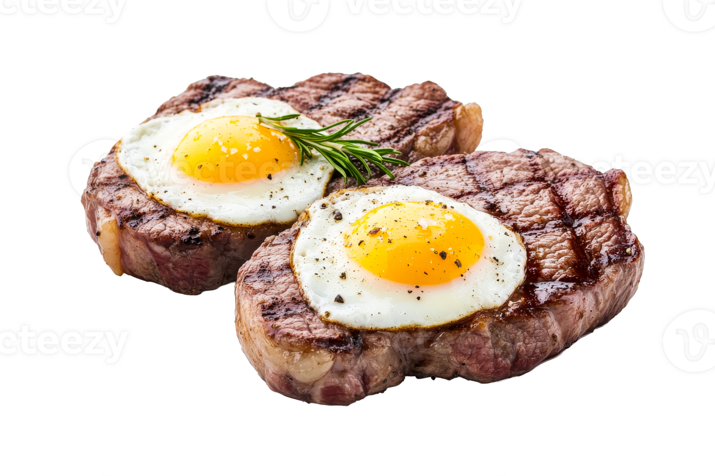 Delicious steak with egg garnish, culinary perfection, cut out transparent png