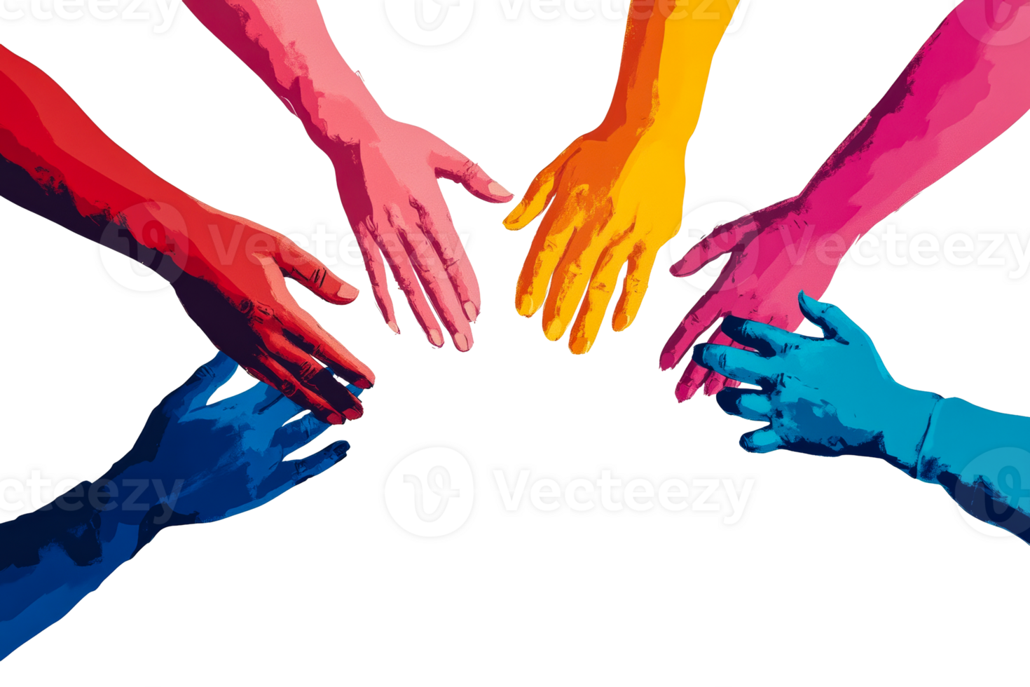 Diverse hands uniting, cooperation teamwork, collaborative efforts, reaching hands, cut out transparent png