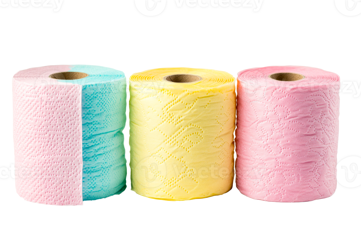 Multi-Colored Toilet Paper Rolls in Black Background, cut out transparent png