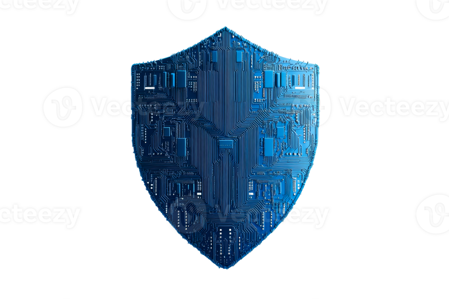 Cyber security shield as computer circuit board, cut out transparent png