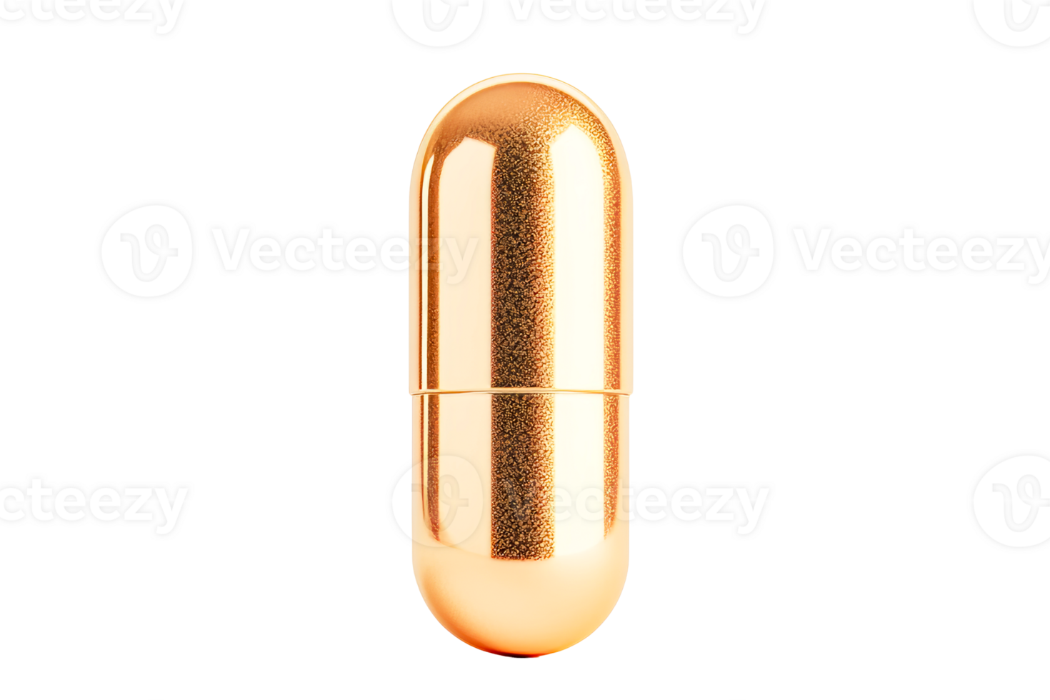 Glossy golden capsule isolated on black, cut out transparent png