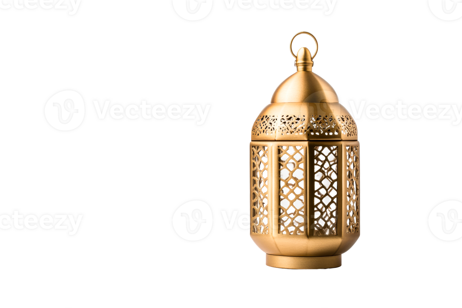 Gold lantern with lattice pattern on black background, cut out transparent png