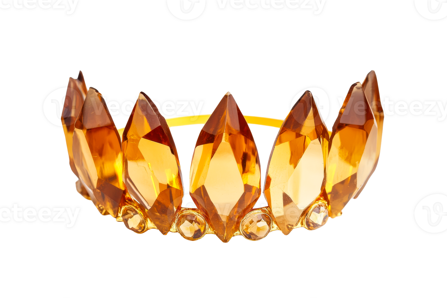 Elegant golden tiara with amber gems, cut out transparent png