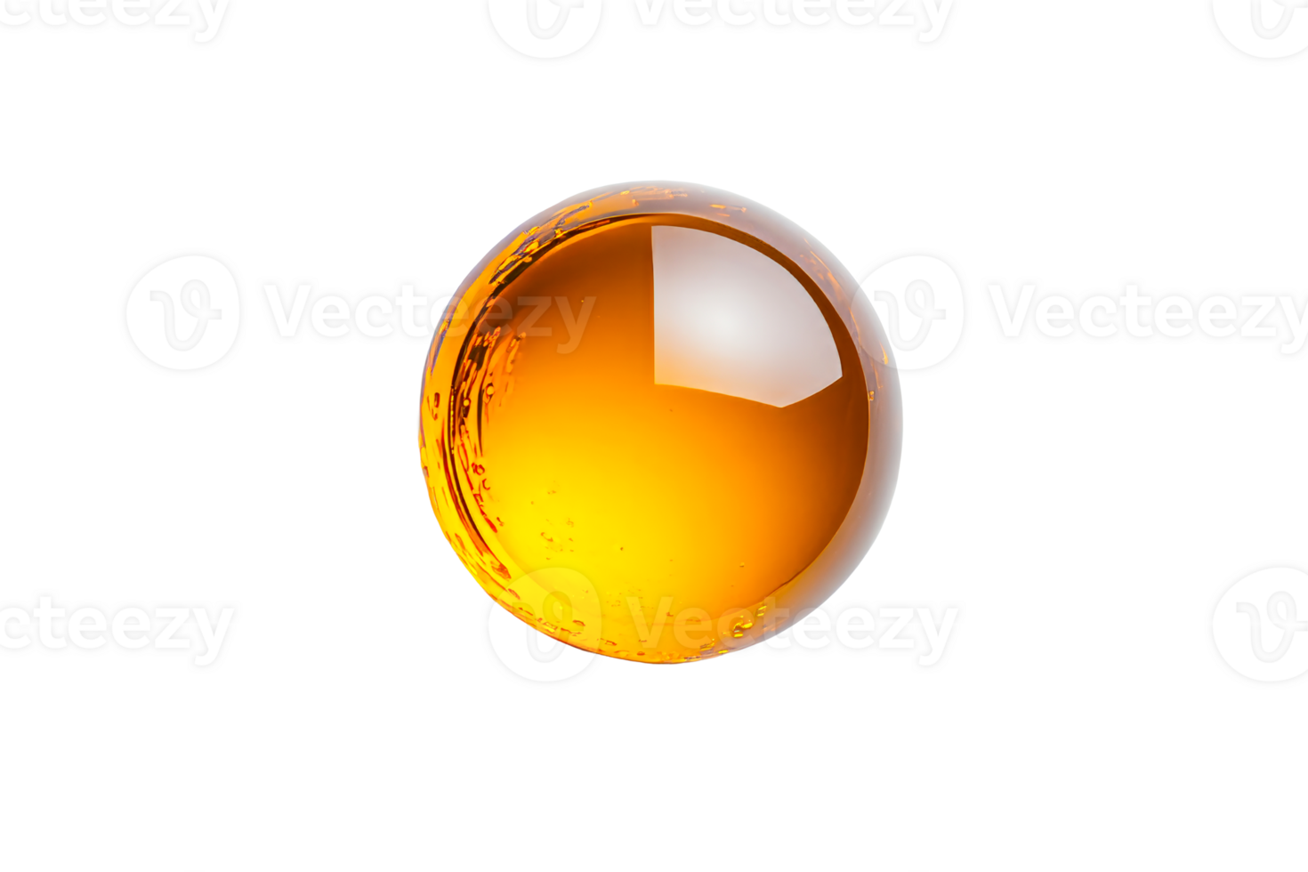 Orb with golden liquid, translucent drop , cut out transparent png