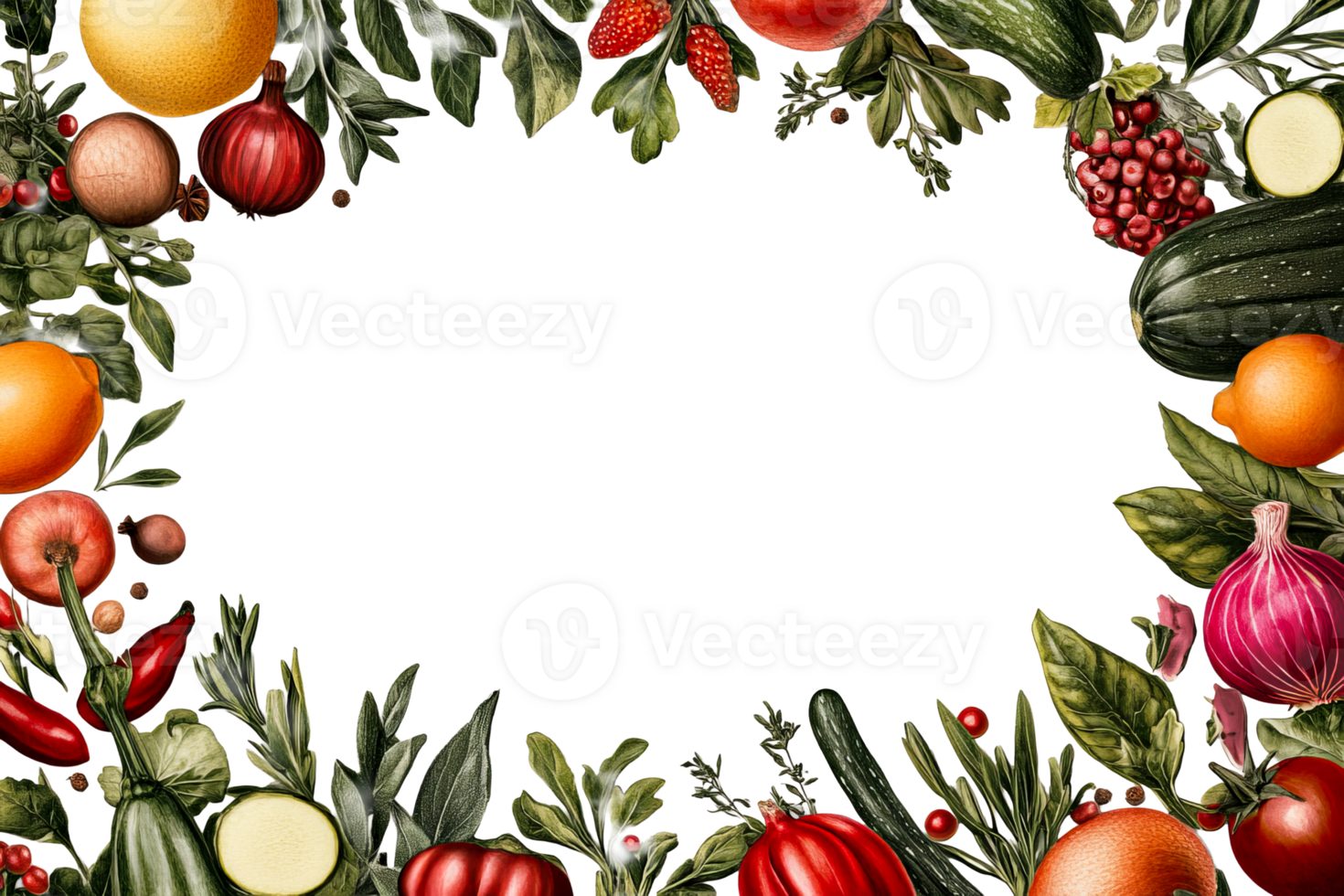 Fresh Vegetables and Herbs Frame, Cut Out Transparent png