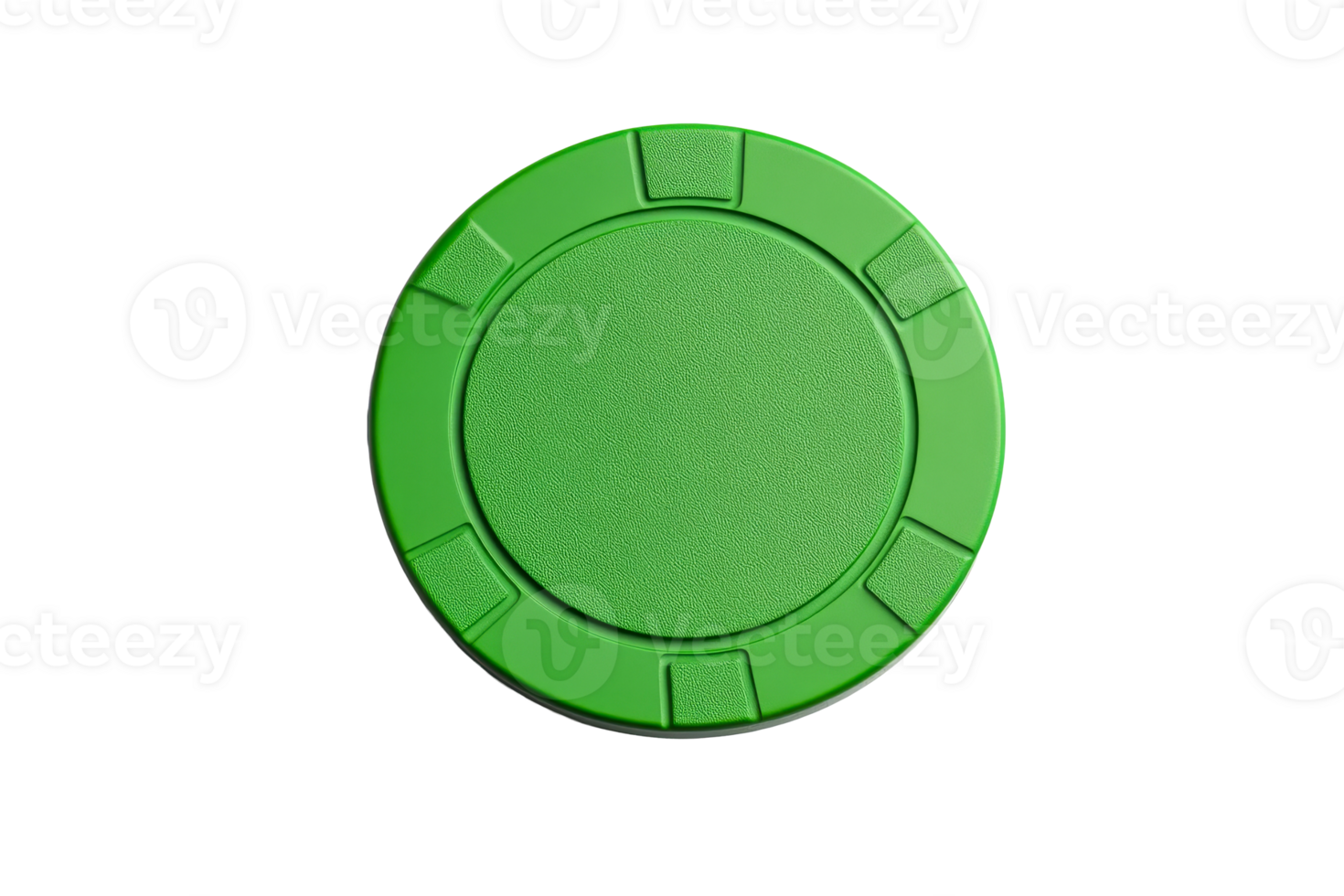Green textured poker chip close-up, casino currency, cut out transparent png