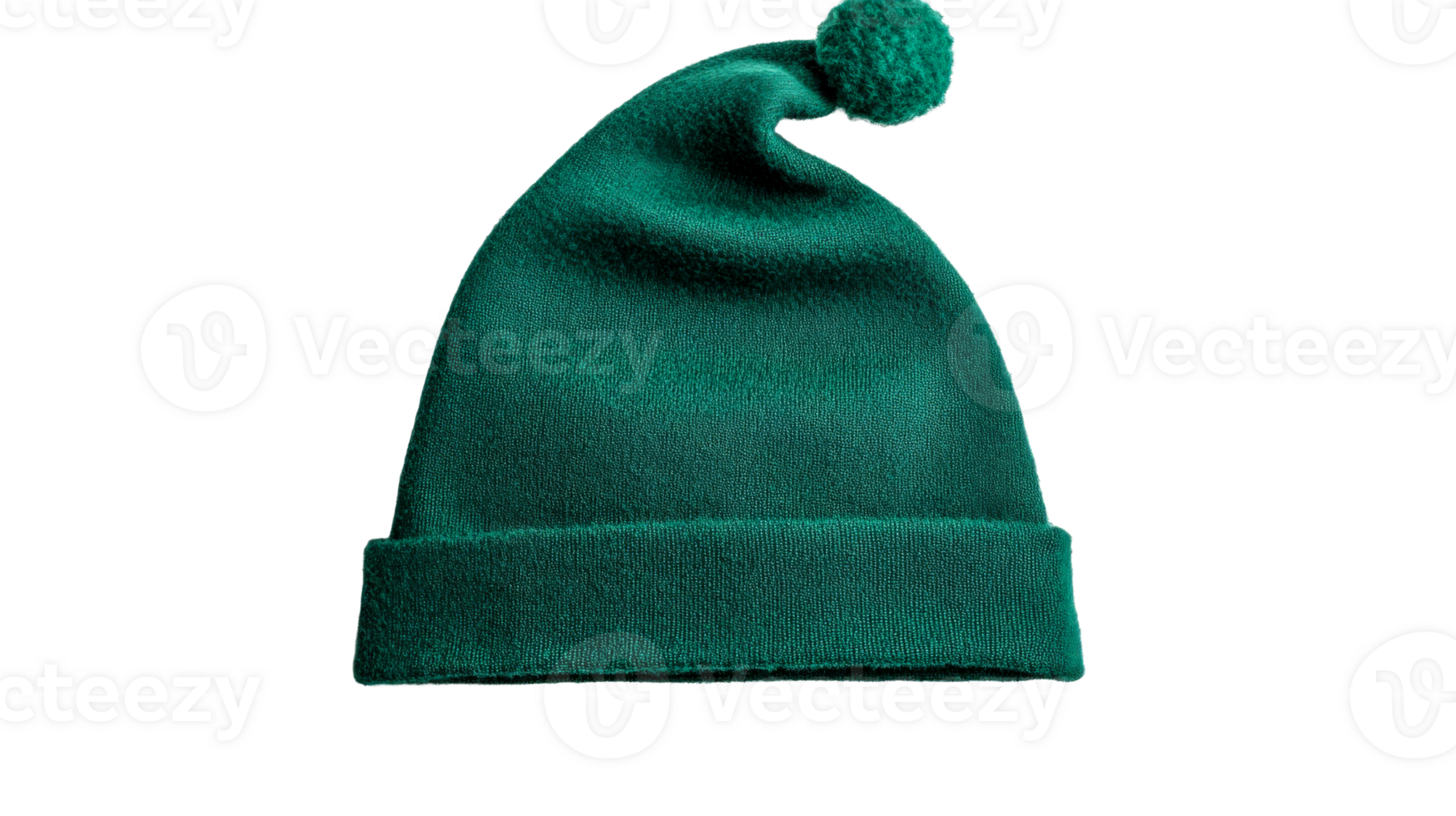 Green elf hat with pom pom, winter clothing, festive headwear, cut out transparent png