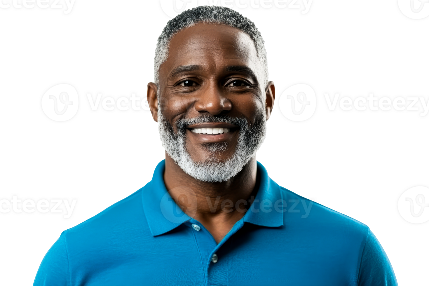 Smiling senior man with gray hair, blue shirt, cut out transparent png