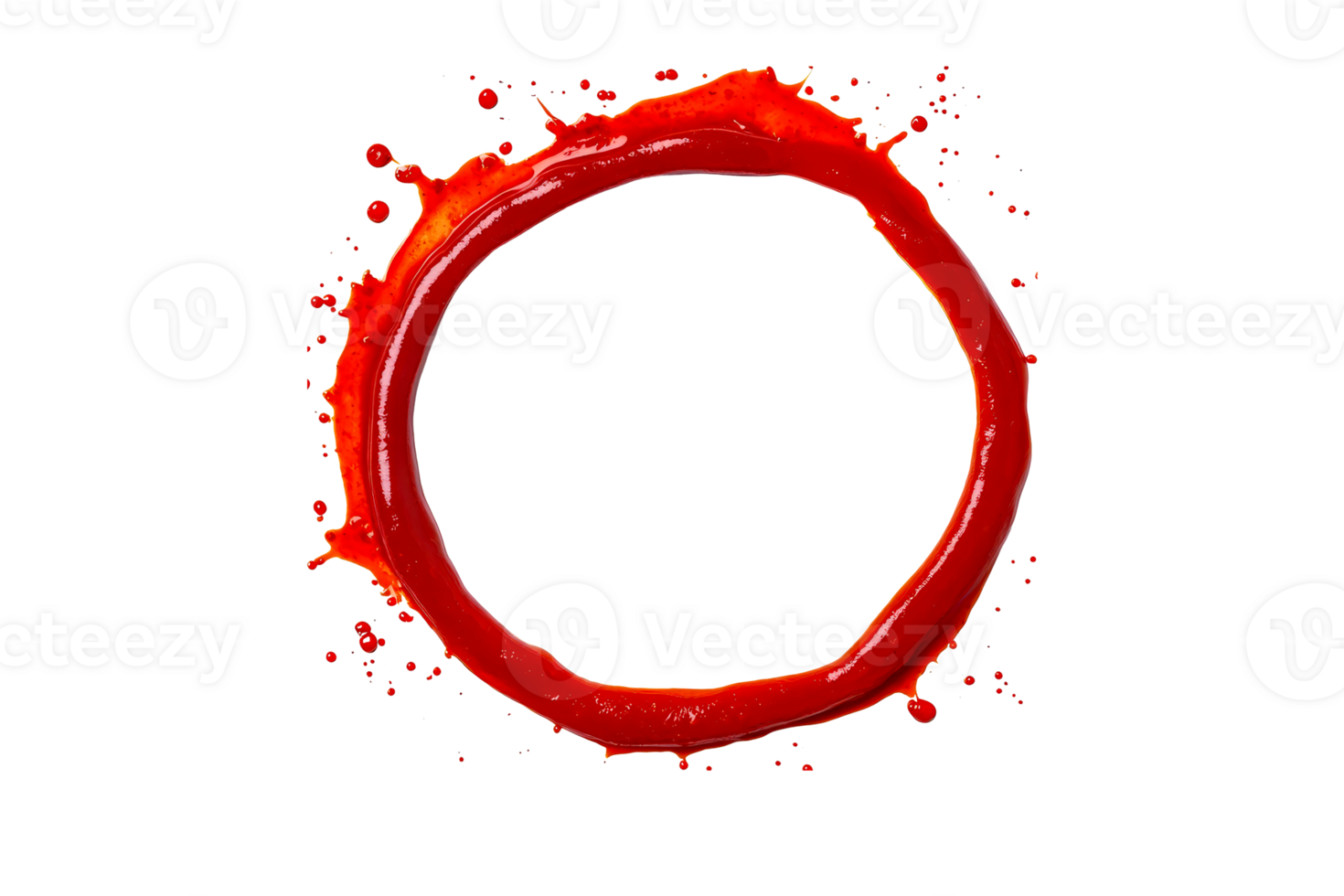Red paint circle with drops isolated on black background, cut out transparent png