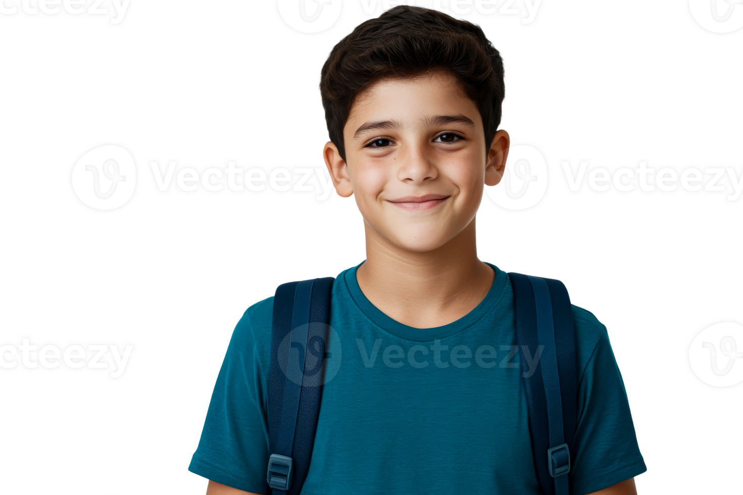 Schoolboy with backpack smiling at camera, cut out transparent png