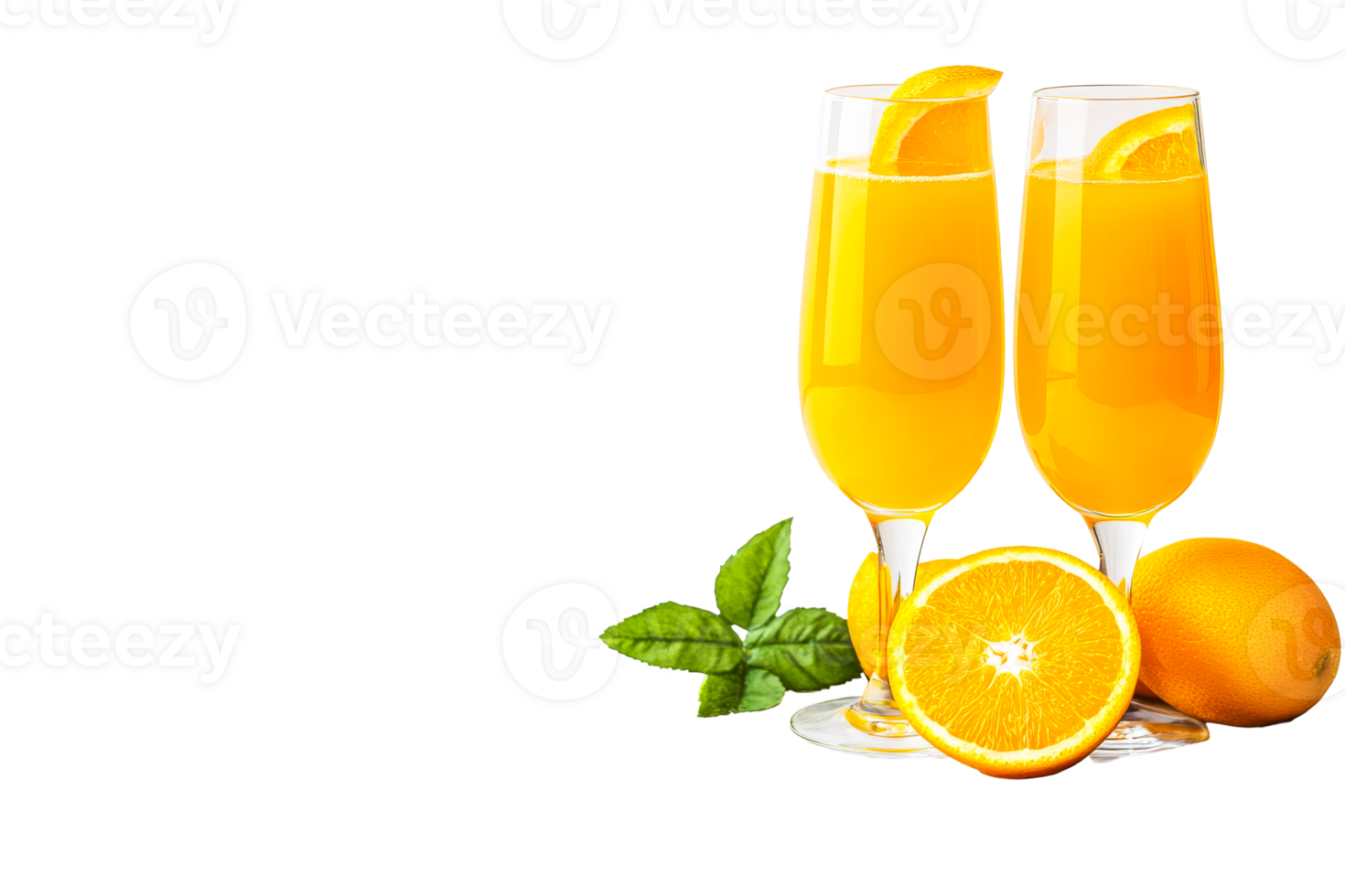 Refreshing mimosa drinks with oranges, cut out transparent png