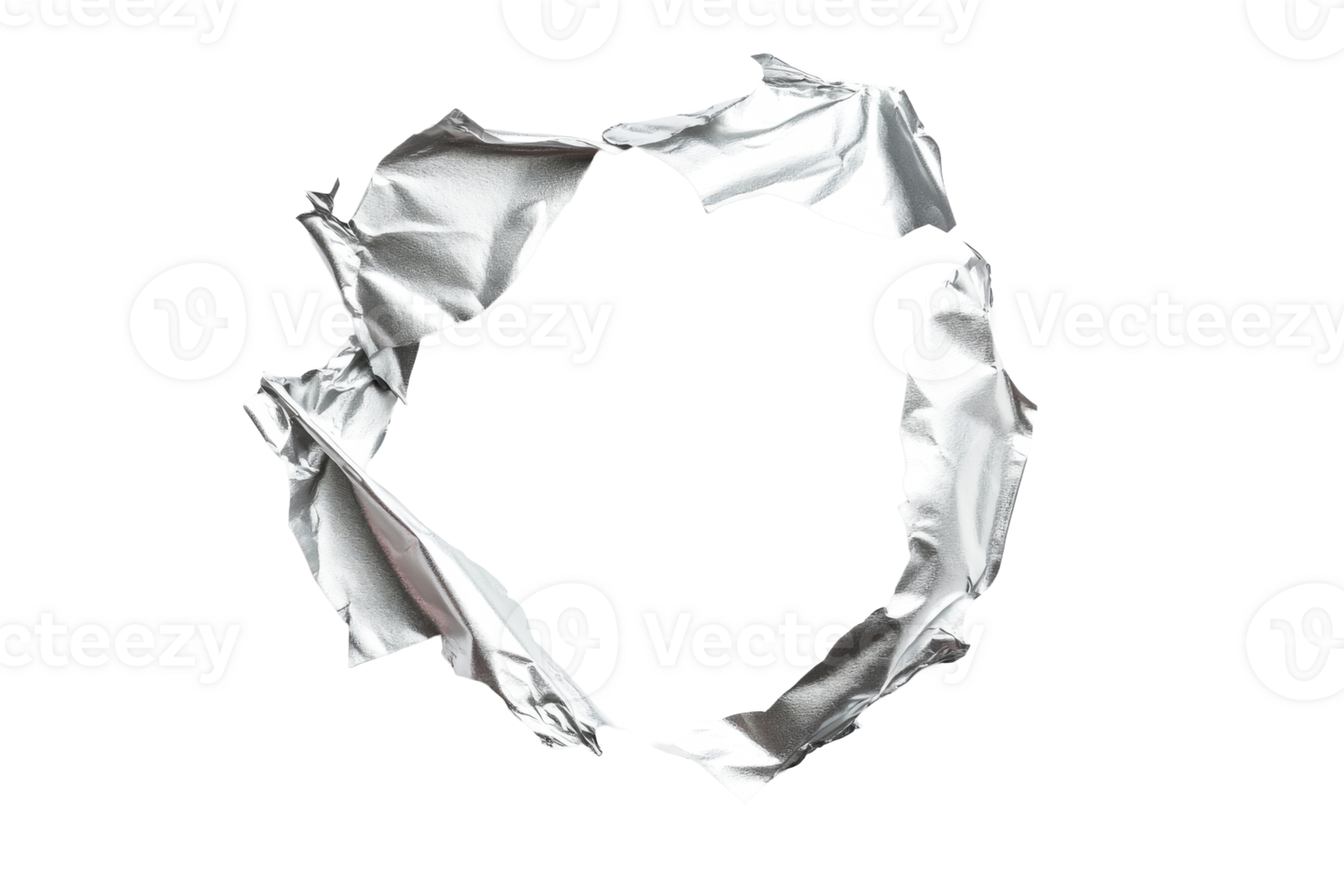 Circular tear of metallic foil with transparent background png