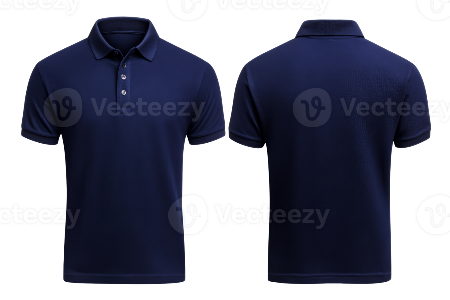 Navy Polo Shirt, Front and Back Views, cut out transparent png