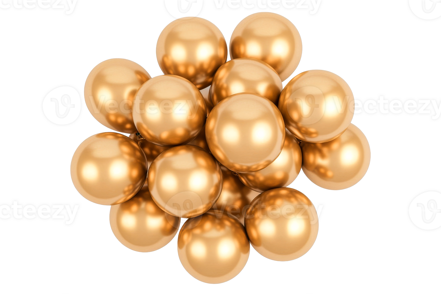 Group of golden spheres clustered together on transparent background png