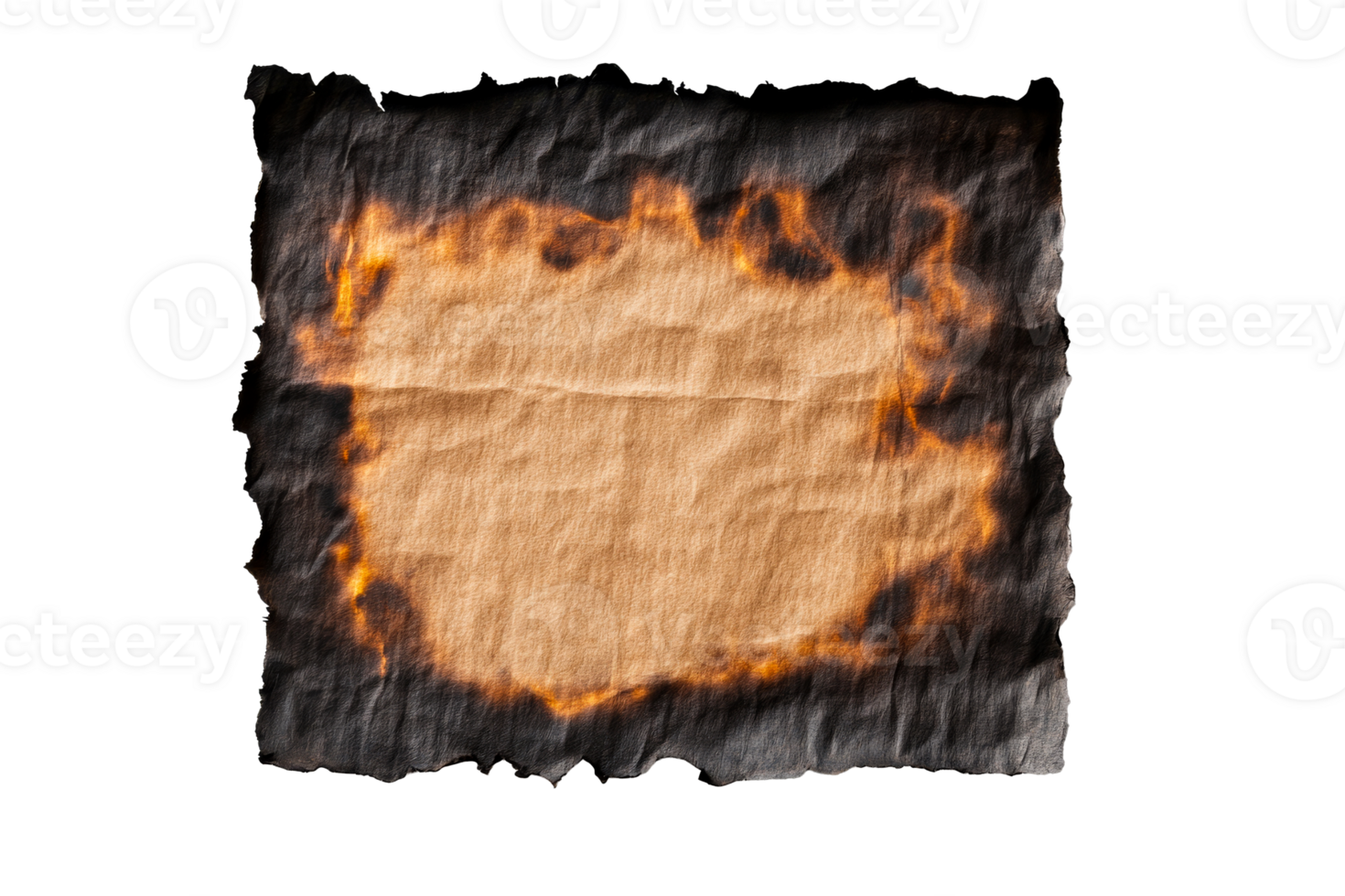 Burnt parchment with faded edges on transparent background png