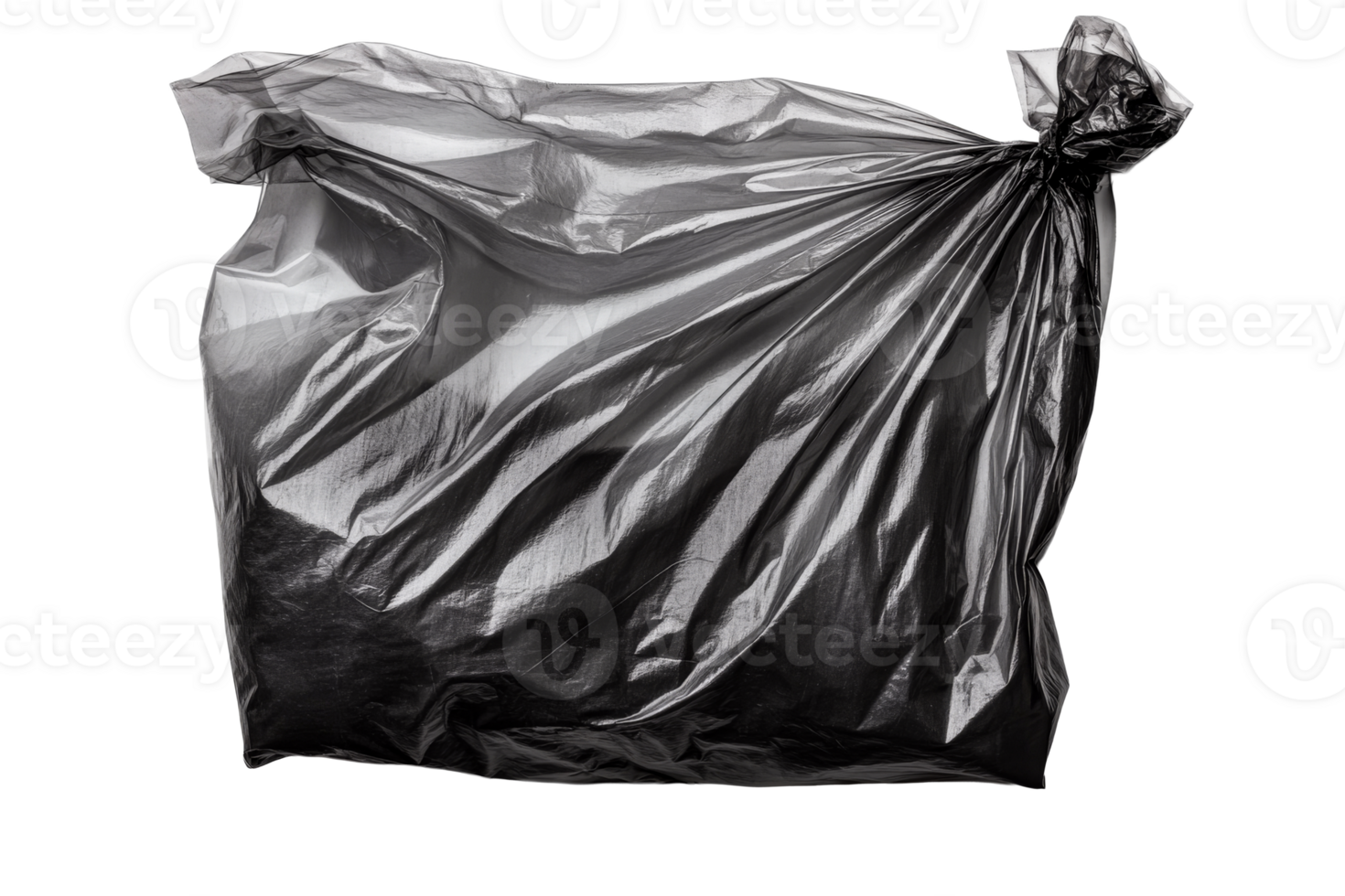 Black garbage bag full tied for disposal, studio shot, cut out transparent png