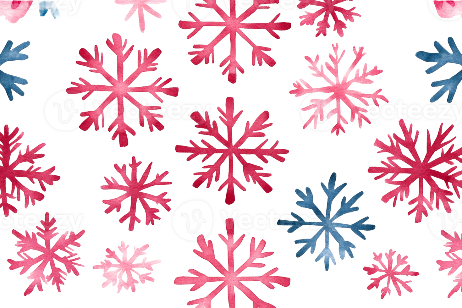 Watercolor snowflakes in blue and red, winter themed pattern , cut out transparent png