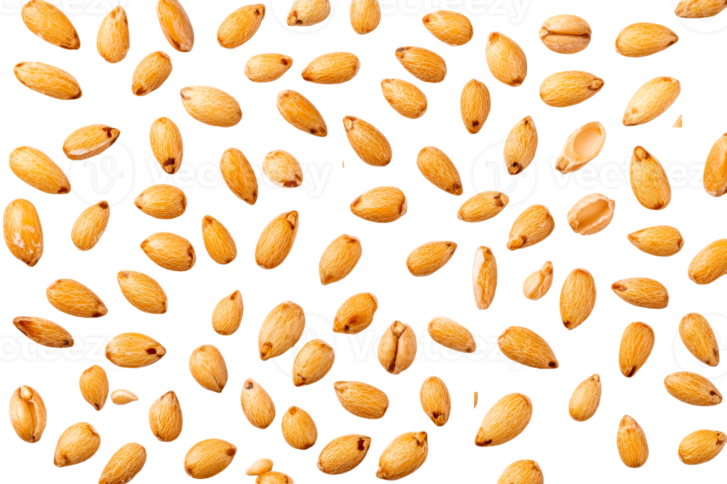 Golden Flax Seeds isolated on black background, cut out transparent png