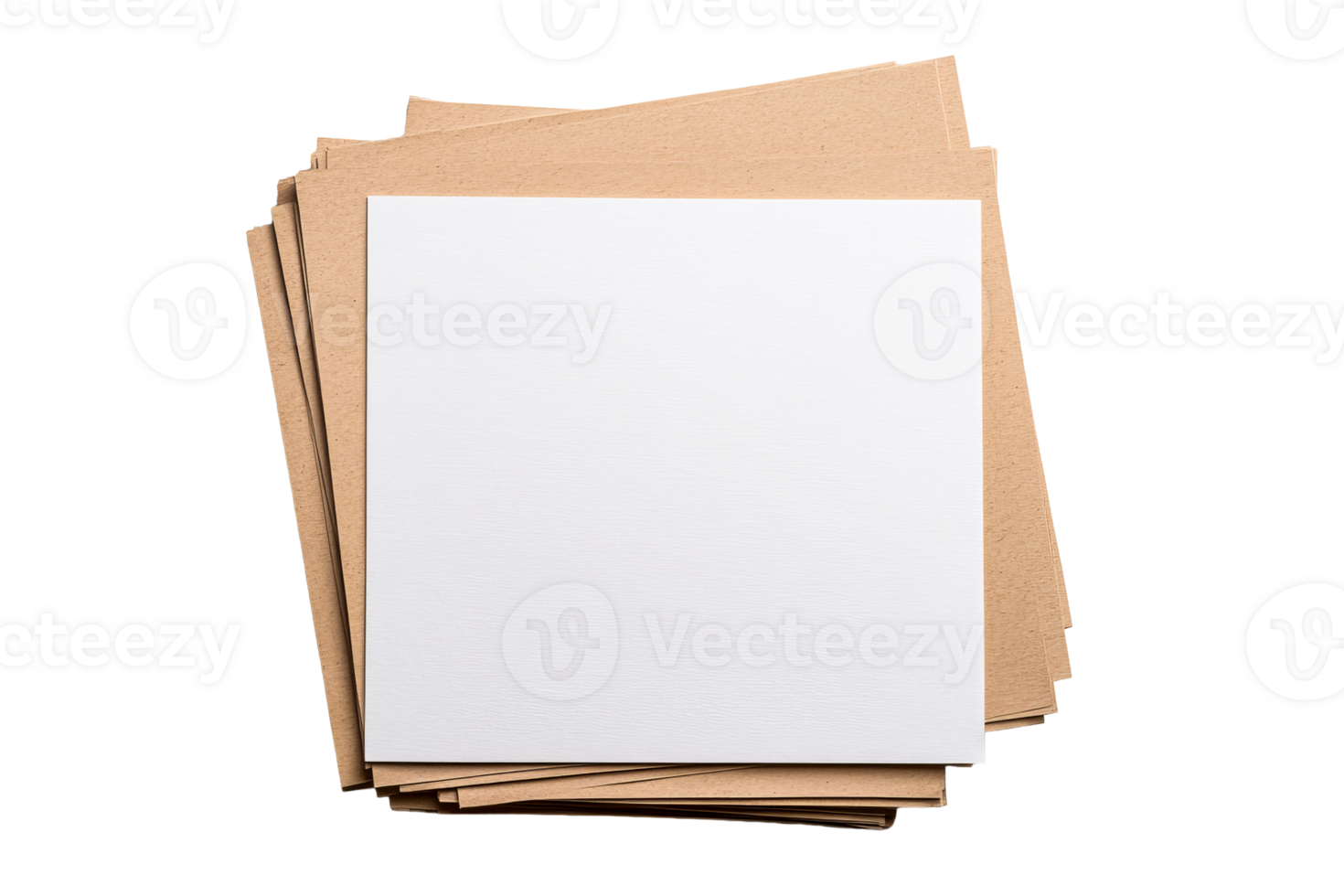 Sheets of craft paper and white sheet, top view, cut out transparent png