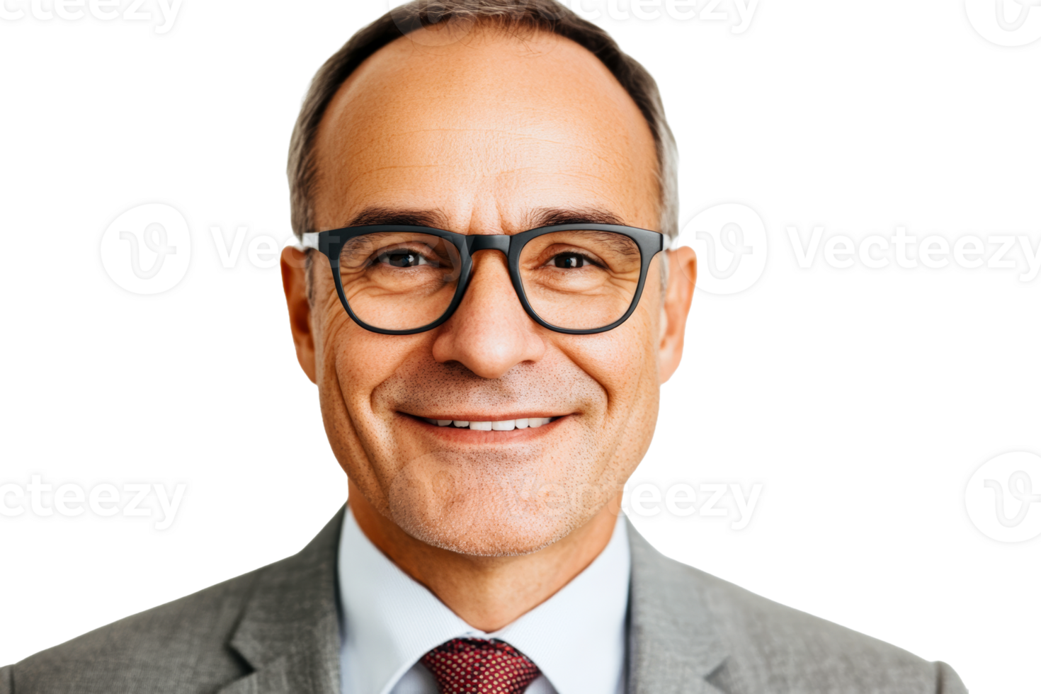 Smiling businessman in glasses looking at camera, cut out transparent png