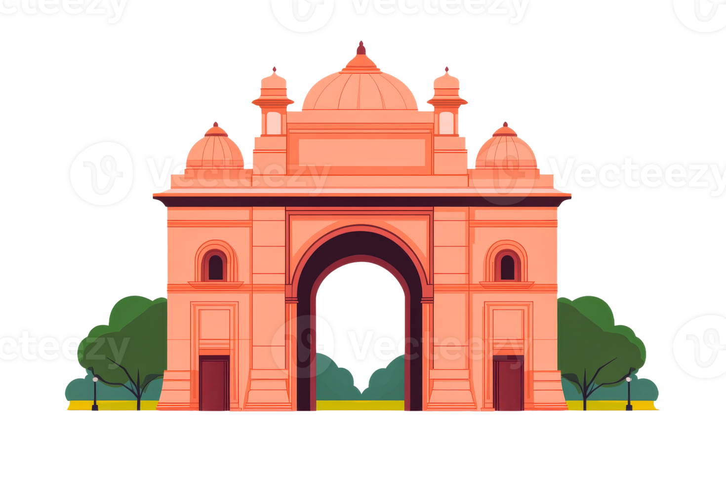 Arch structure with domes and greenery, cut out transparent png