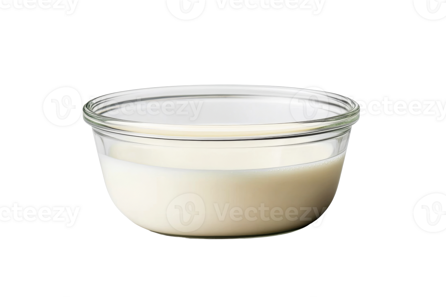 Glass bowl with milk against a black background, cut out transparent png