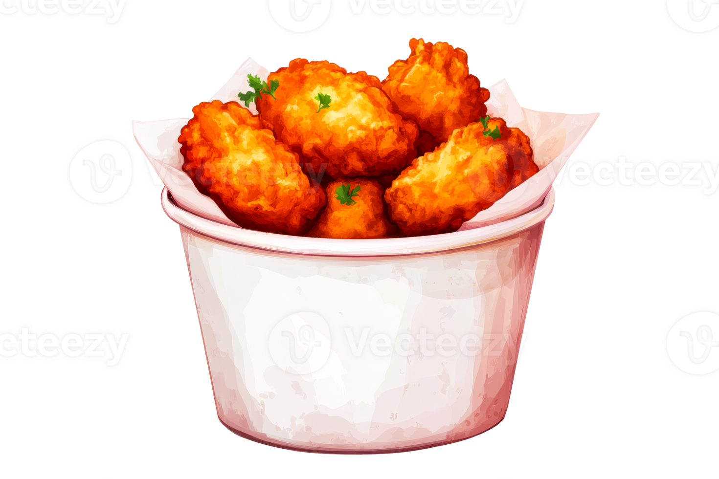 Fried chicken in a bucket, crispy, fast food, appetizing treat, cut out transparent png